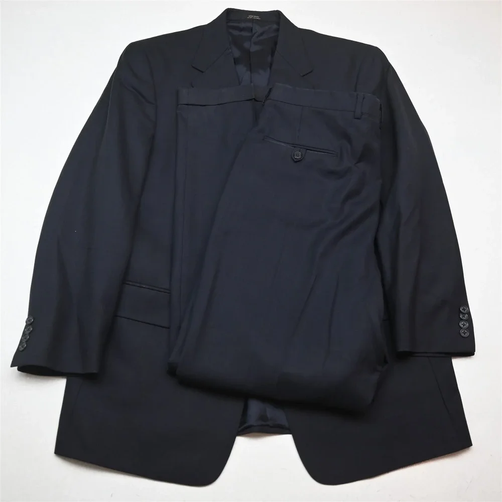 Vtg Hart Marx Gold Trumpeter‎ 41R 36x32 Navy Blue Check Wool USA Mens Suit